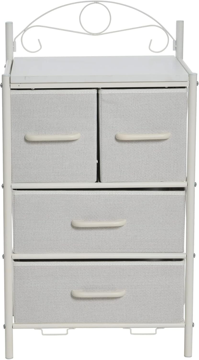 Household Essentials Victoria Dresser Nightstand, Storage Organizer with 4 White Drawers and Metal Frame