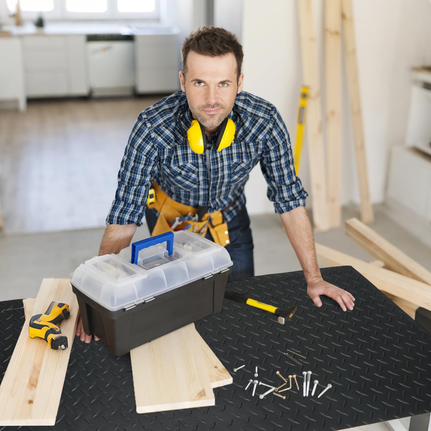 48" x 17" Work Bench Mat, Non-Slip Textured PVC Bench Pad, Enhanced 2 mm Thick Scratch-Resistant Tool Bench Liner for Woodworking, DIY, Garage & Tabletop Protection