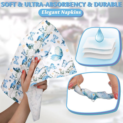 200 Packs Summer Spiareal Disposable Hand Towels for Guests Bulk Bathroom Napkins Butterfly Floral Hand Towels
