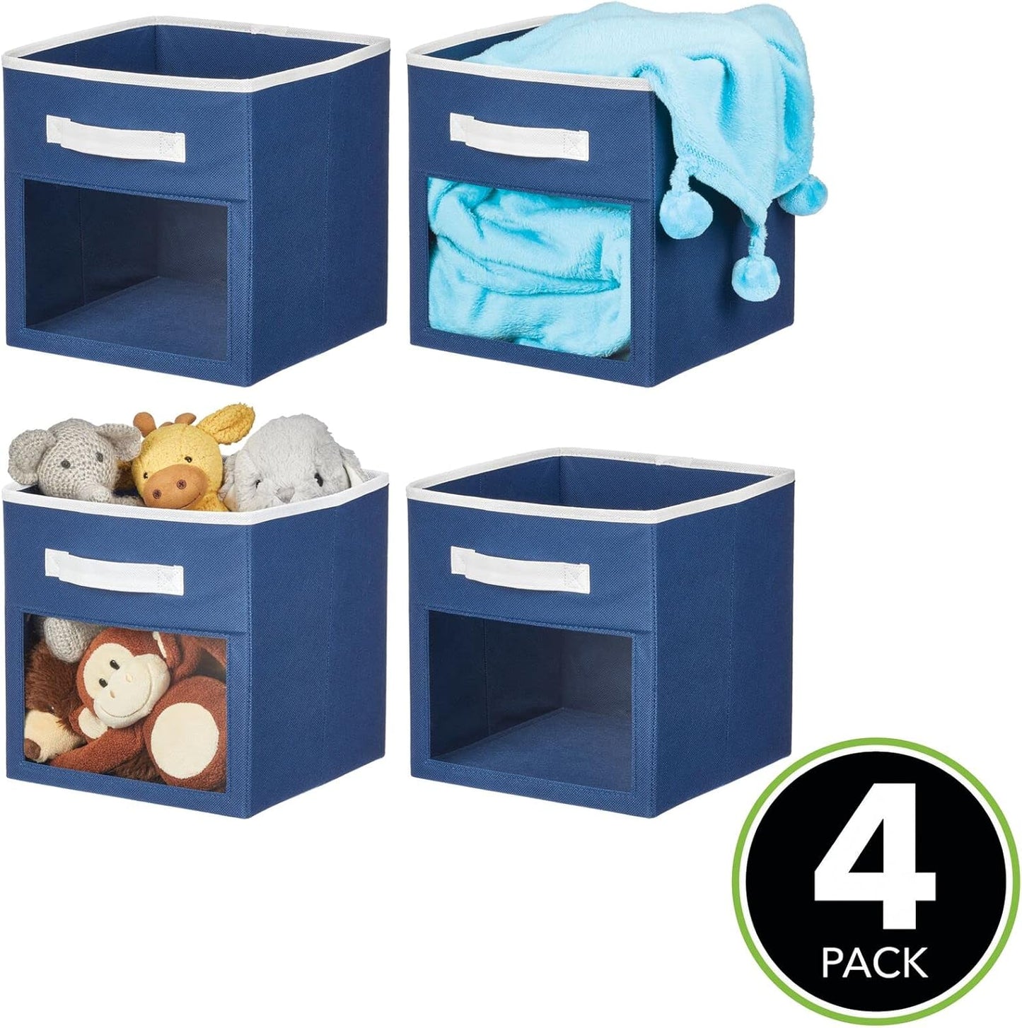 Closet 4 Pack, mDesign Fabric Nursery/Playroom Storage Organizer Bin Box with Front Handle/Window for Cube Furniture