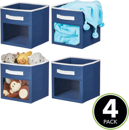 Closet 4 Pack, mDesign Fabric Nursery/Playroom Storage Organizer Bin Box with Front Handle/Window for Cube Furniture