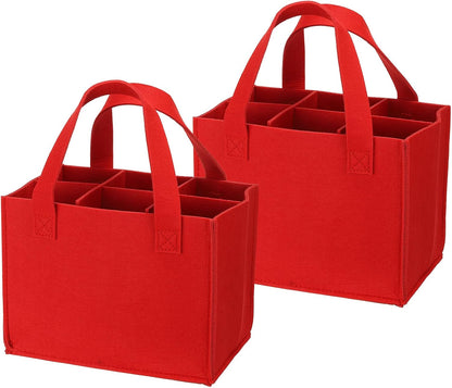 PATIKIL 6 Bottle Wine Carrier Tote Bag - 2 Pack Reusable Wine Storage Bag with Divider, Red