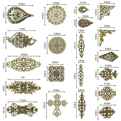 Mililanyo 120 Pieces Antique Bronze Filigree Charms Mixed Tibetan Metal Pendant Links Iron On for Jewelry Making Choker Earring DIY Accessories
