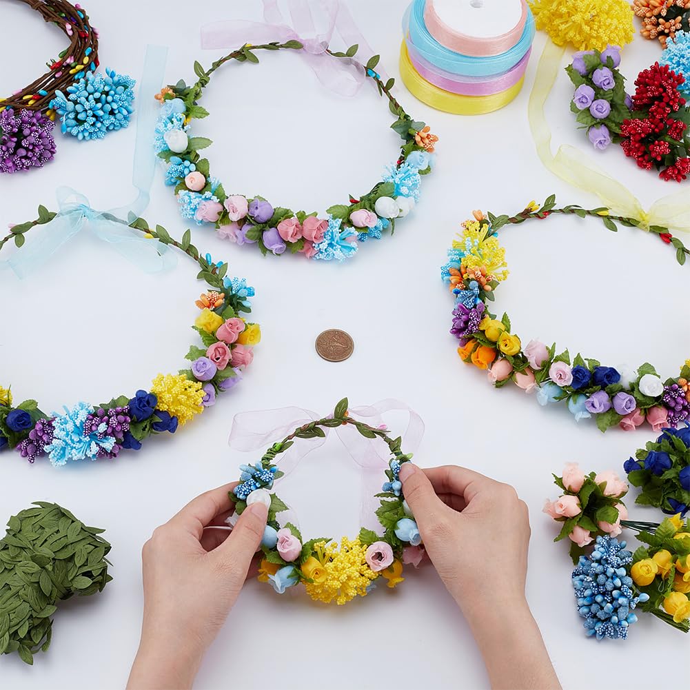 ACRNIGHEET 20 Sets DIY Flower Crown Making Kit, Fairy Party Favors Floral Headband and Bracelet, Make Your Own Crown Garland Kits, Rosebud Flowr Crowns Kit for Princess Women Wedding Birthday Party