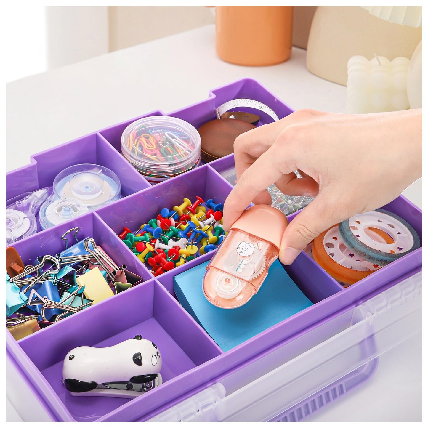 Okllen 2 Layers Plastic Organizer Container Box, 8 Compartments Bead Organizer Clear Craft Storage Box, for Art DIY Supplies, Sewing Tools, Jewelry, Fishing Tackle Box, 11.9x9.2x3.1inch