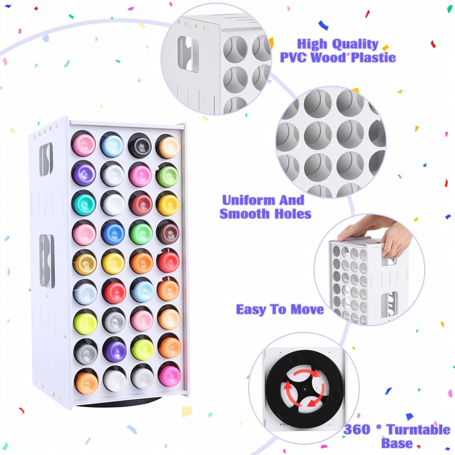 ZILAMGOO 2 oz Acrylic Paint Organizer 72 Holes Spinning Paint Organizer Tower and Paintbrush Holder with 360 Degree Rotation for Art Painting Supplies