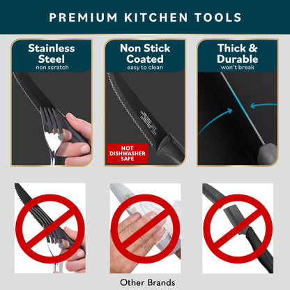 Home Hero High-Carbon Stainless Steel Steak Knife Set - Sharp Serrated Knives & Nonstick Coating - Ergonomic TPR-Coated Handles - Rust-Resistant Blades & Hand Wash - 8-Piece Set, Black