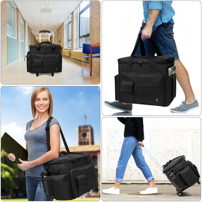 Timoxi Rolling Teacher Bag Built-in Hard Support Board, Rolling Briefcase with Detachable Trolley, Rolling bag with Laptop compartment, Adjustable Shoulder Strap, and Ample Storage Space