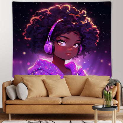SARA NELL Tapestry, Black Girl Love Music Wall Hanging, Hippie Art Throw Tablecloth 50X60 Inches for Bedroom