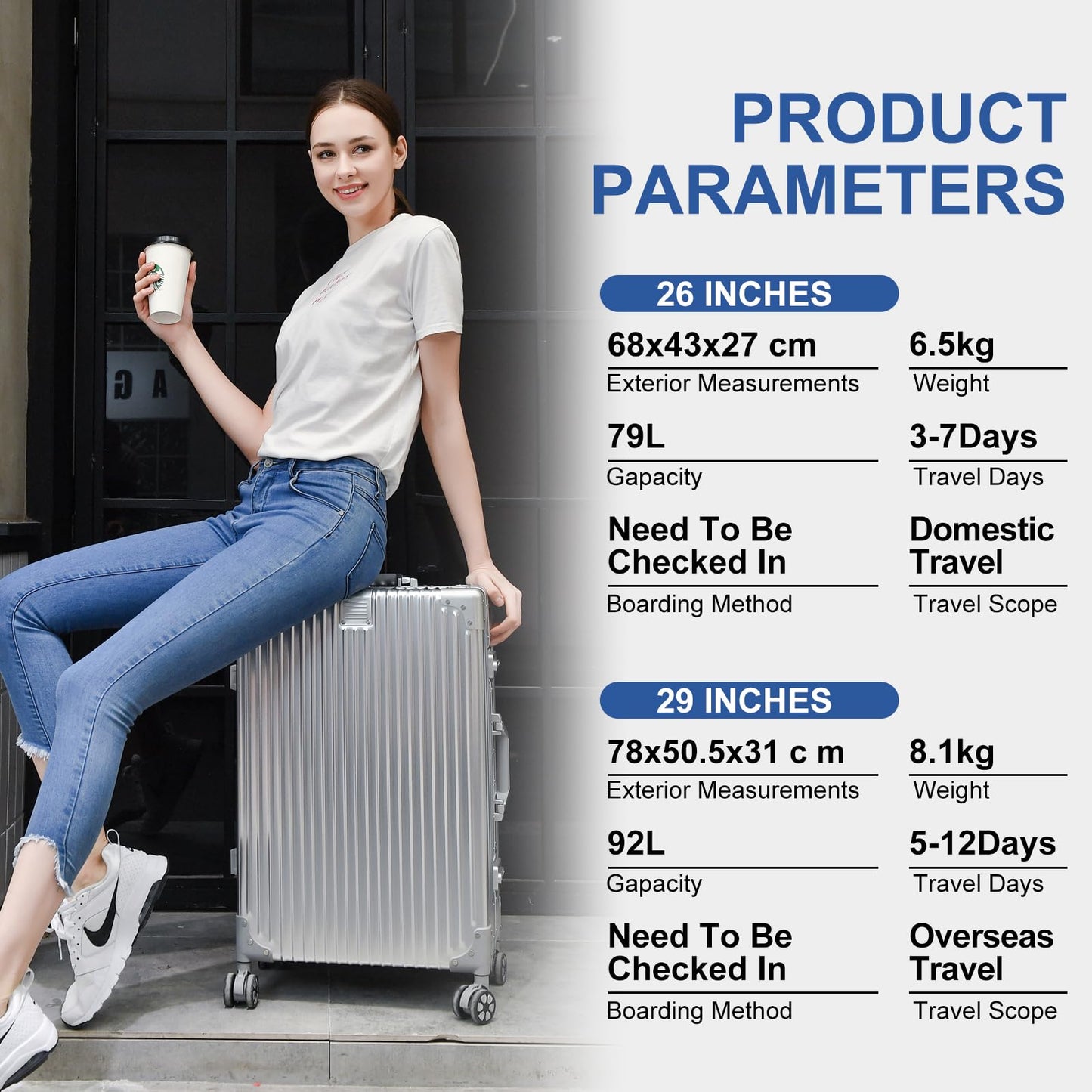 EclatVivid Luggage, Full Aluminum Body Suitcase, 28 Inch 100% Aluminum Hard Shell Luggage, Aluminium Large Suitcase With TSA Locks(Silver, Classic)