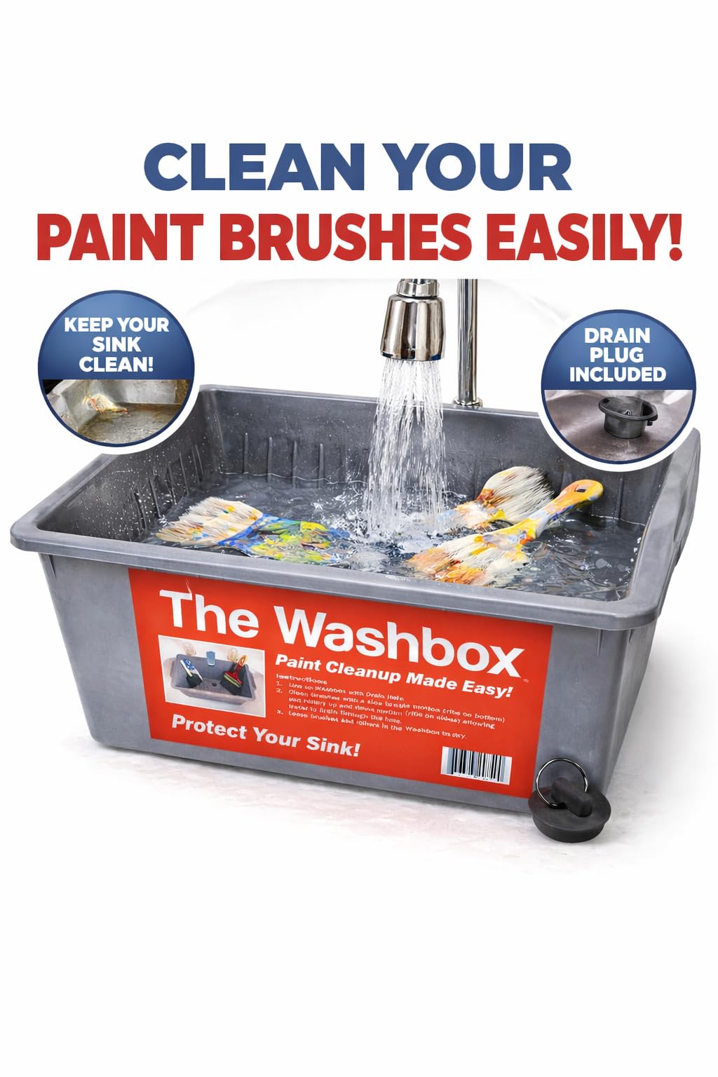 Washbox Paint Brush & Roller Cleaner Tray – Sink Insert for Easy Paint Cleanup – Paint Tool Washer & Cleaning System – Keeps Paint Out of Sink – Made in USA