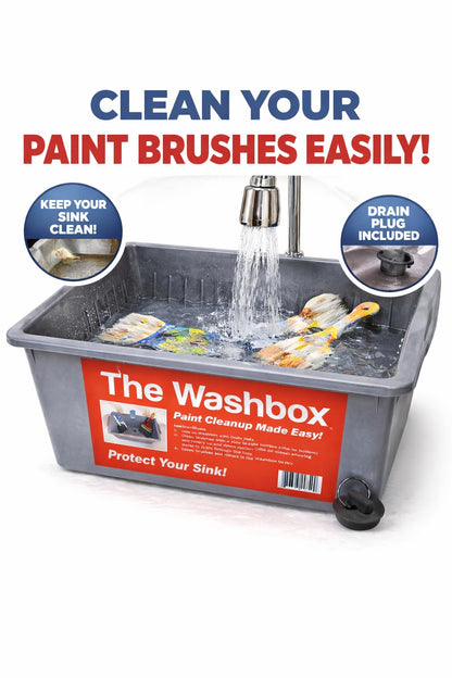 Washbox Paint Brush & Roller Cleaner Tray – Sink Insert for Easy Paint Cleanup – Paint Tool Washer & Cleaning System – Keeps Paint Out of Sink – Made in USA