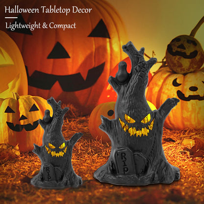 Lifnatty Halloween Tree Lights Decorations 2 Pack – Haunted Tree with Glowing Eyes, Battery Operated Halloween Tabletop Decorations for Home, Mantel, Party & Indoor Haunted House Decor