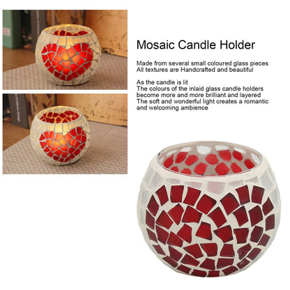 Mosaic Candle Holder, Hundreds of Small Glass Pieces Making Love Heart Pattern Delicate Mosaic Glass Tea Light Candle for Restaurants Bars
