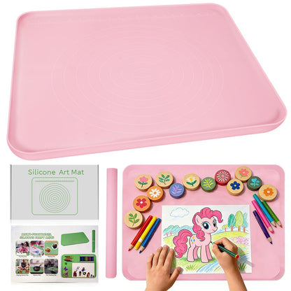 Large Silicone Mat for Crafts, 24"X19.7" Art Mat with Raised Edges for Clay, Resin, Slime, Jewelry-Making Table Protection Heat-Resistant Paint Mats, pink