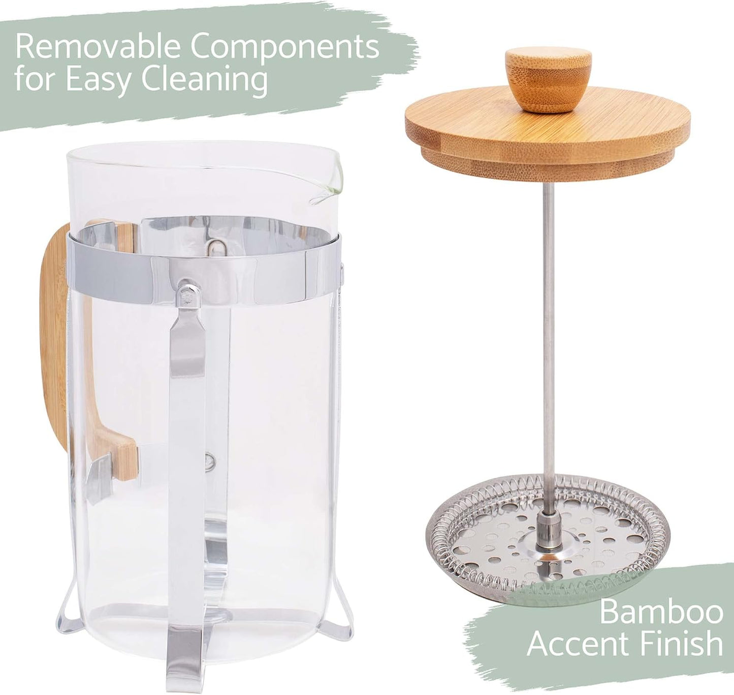 Elanze Designs Natural Woodgrain 600 mL Glass Chrome Plated Bamboo Wood French Press Coffee Maker
