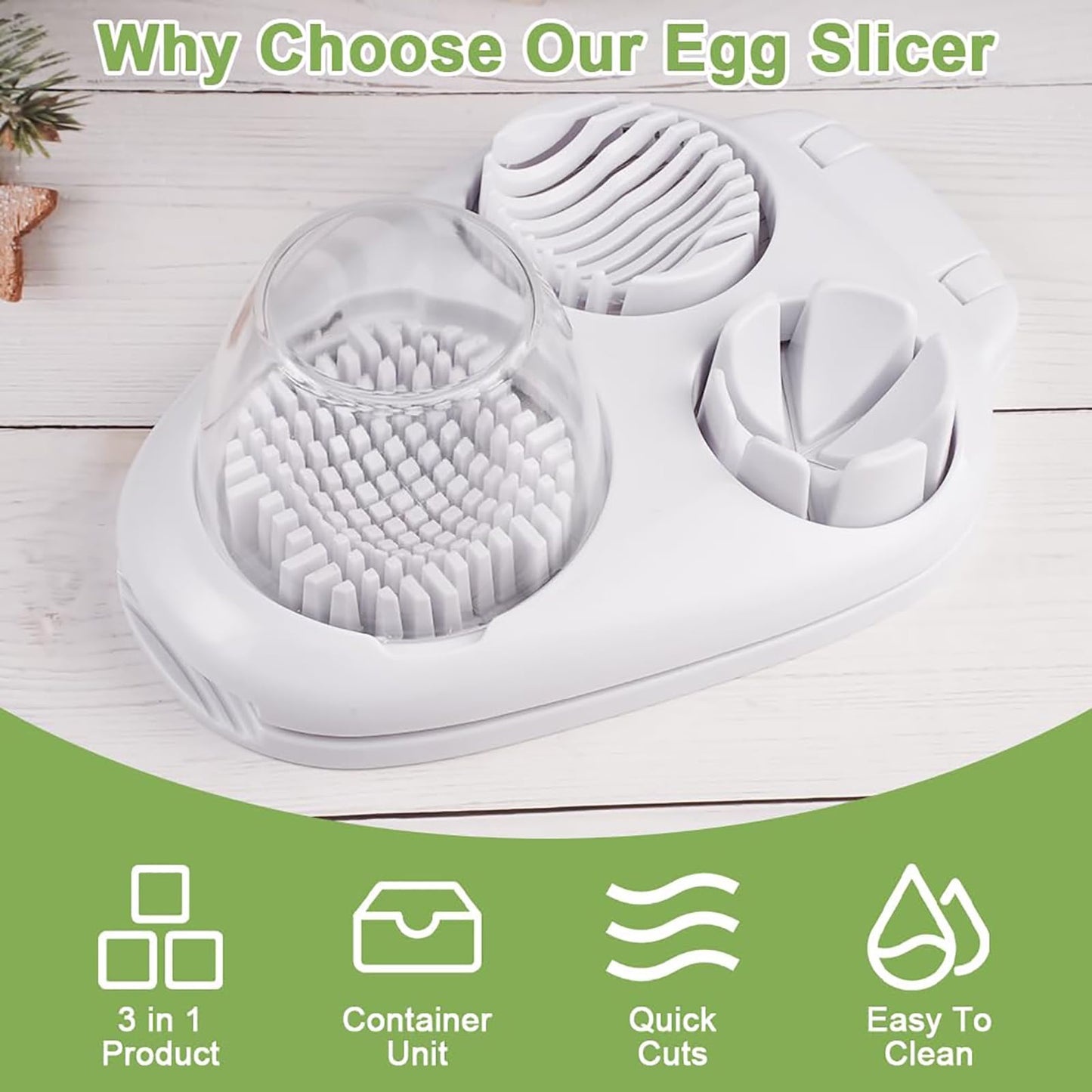 3 in 1 Egg Slicer for Hard Boiled Eggs with Cleaning Brush, Multipurpose 3-Way Cutter with 3 Slice Modes, Heavy Duty, Hard Boiled Egg Cutter & Fruit Slicer, Dishwasher Safe (White)