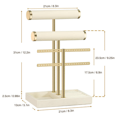 bussdis 3 Tier Bracelet Holder Display - Detachable T Bar Beige Velvet Bracelet Holder, Jewelry Holder Organizer for Bracelet, Necklace, Earrings, Rings