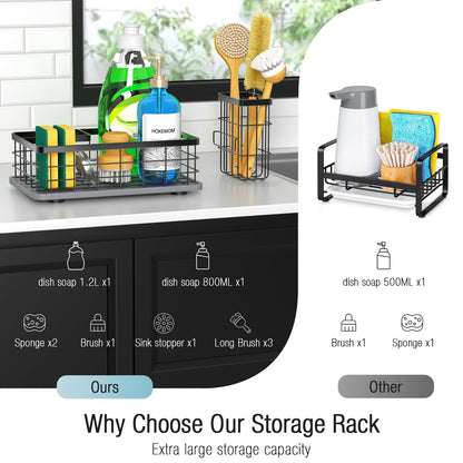 HOKEMOM Kitchen Sink Caddy Organizer, [Stay-Dry Anywhere & No Drainage Needed] Sponge Holder for Kitchen Sink Countertop,Stainless Steel with Rust-Resistant Coating-10.24" L x 6.5" W x 5.83" H