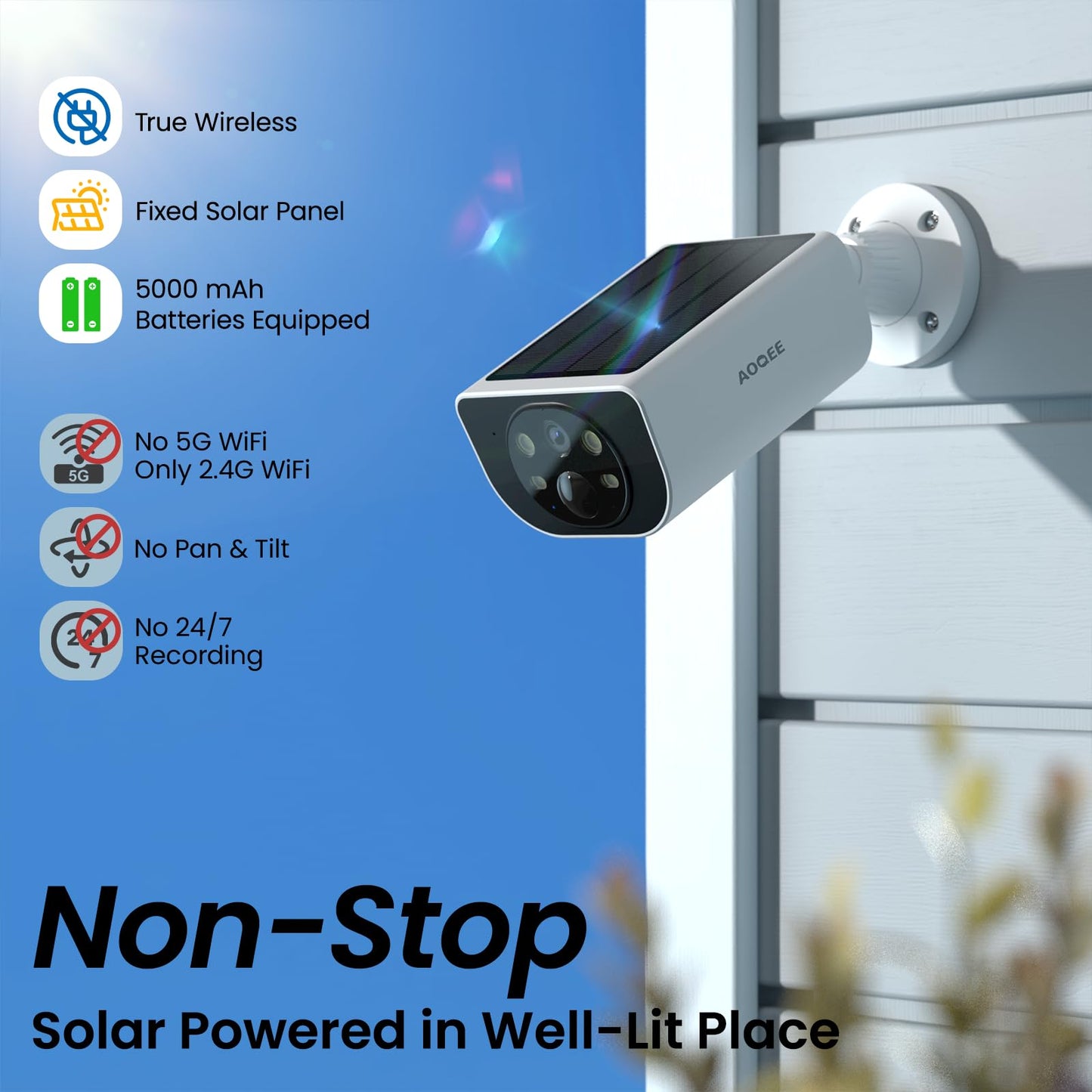 Cameras for Home Security-2.4GHz Wireless Security Camera Outdoor with AI Motion Detection & Siren, Non-Stop Solar Powered Charging, 2K Color Night Vision, SD/Cloud Storage, Waterproof, S1 4P