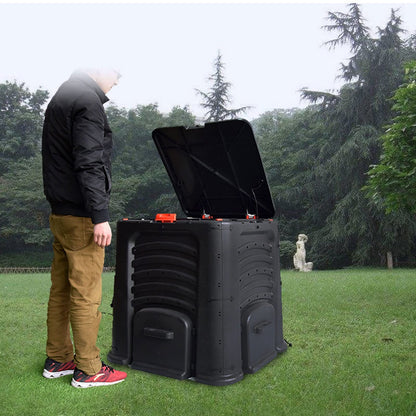Kitchen Compost Bin, Compost Bin, 105 Gallon (400 L) Large Outdoor Composting Box with Top Flip Lid and 4 Bottom Exit Door, BPA Free Material, Grass Food Trash Can Composter Barrel for Garden Yard, Ea