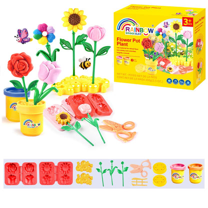 Clay Flower Pot Plant Play Set - 15PCS Modeling Dough Play Kit for Kids Ages 3-8, Non-Toxic Playdough with Molds & Tools, Easter/Christmas Gift for Toddlers Boys Girls Arts Crafts