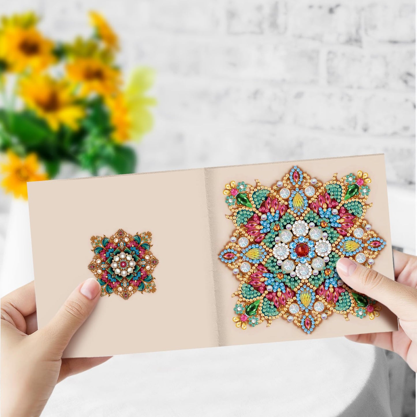 pigpigboss 6 Packs Mandala Diamond Art Greeting Card Kit, Flower Birthday Cards Paint with Diamonds, Special Shaped Diamond Painting Dots Cards Crafts for Adult Holiday Wishes and Blessing