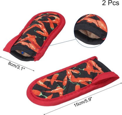 uxcell 2Pcs Pot Handle Covers, Heat Resistant Sleeve for Iron Skillet, Kitchen Baking Supplies, Black Red