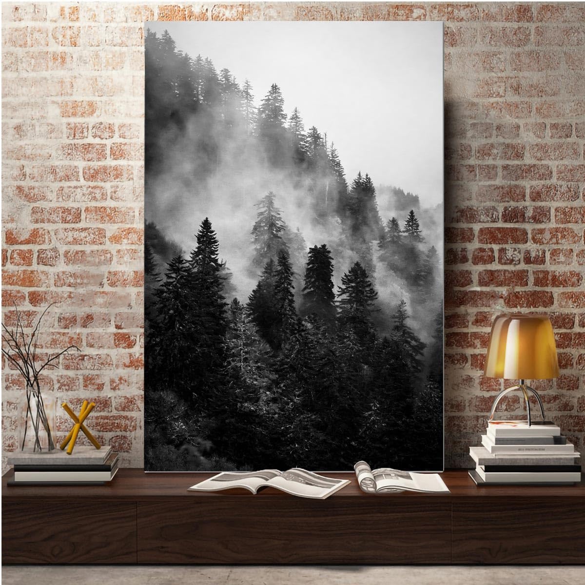 Forest Canvas Wall Art, Black and White Landscape Paintings Prints for Bedroom Living Room Decor (16x24in, Unframed)
