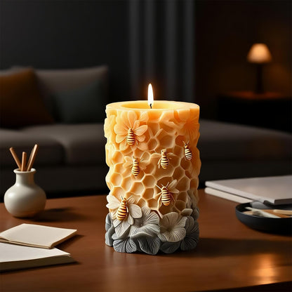 3D Bee Honeycomb Flower Pillar Candle Mold, Silicone Molds for Epoxy Resin Candle Making Wax Aromatherapy & DIY Wax Soap, Home Decoration Handmade Crafts