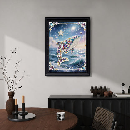 Stalente Pearl Diamond Painting Kits for Adults Dolphin, 5D Special Shape Diamond Art Kits for Beginners, Crystal Rhinestones Diamond Painting for Home Wall Decoration Gift 12×16inch, Animal