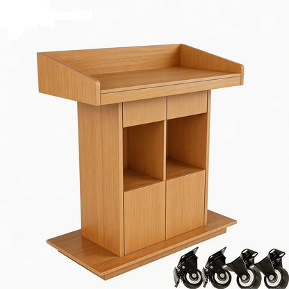 XIHAADOY Wooden Lectern Podium Stand with Lockable Wheels, with Wooden Heavy Base, Mobile Rolling Church Pulpits, Office Wooden Reception Desk, Host Stand for School Conference,Natural
