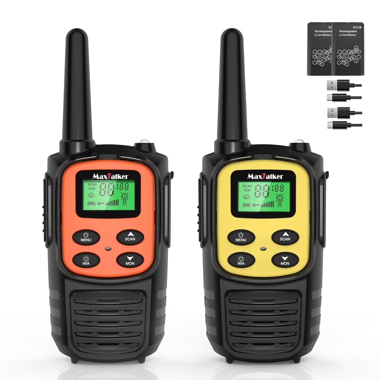 Walkie Talkies Long Range for Adult, MT10 Rechargeable Walkie Talkies FRS Two Way Radio, NOAA, 1200mAh Li-ion Battery USB-C Cable, LED Flashlight, VOX Walkie Talkie for Hiking Camping 2Pack