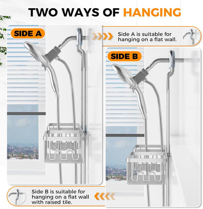 Reinhardt Aluminum Shower Caddy - Rustproof Adjustable Hanging Organizer with Hooks | Silver Finish