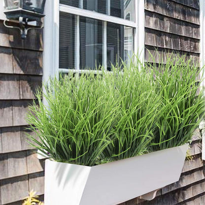 SLanC 8 Bundles Artificial Grass Plants Fake Bushes, UV Resistant Faux Grass Greenery for Outdoor