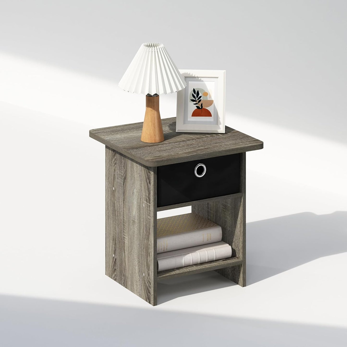 Closet, Furinno TIDUR Night Stand, Square Round Corner Nightstand with Storage Bin, Bedside Table, End Table, Side