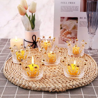 Crown Glass Tealight Candle Holders - Set of 12 Elegant Votive Holders for Weddings & Home Decor