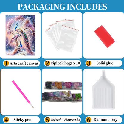 Diliart Pink Peacock DiamondPainting Set - 5D Full Diamond DIY Gem Art for Beginners - Sparkling Rhinestone Diamond Art Crafts Set - Relaxing Hobby for Home Wall Decor - Christmas Gift 12x16 Inch