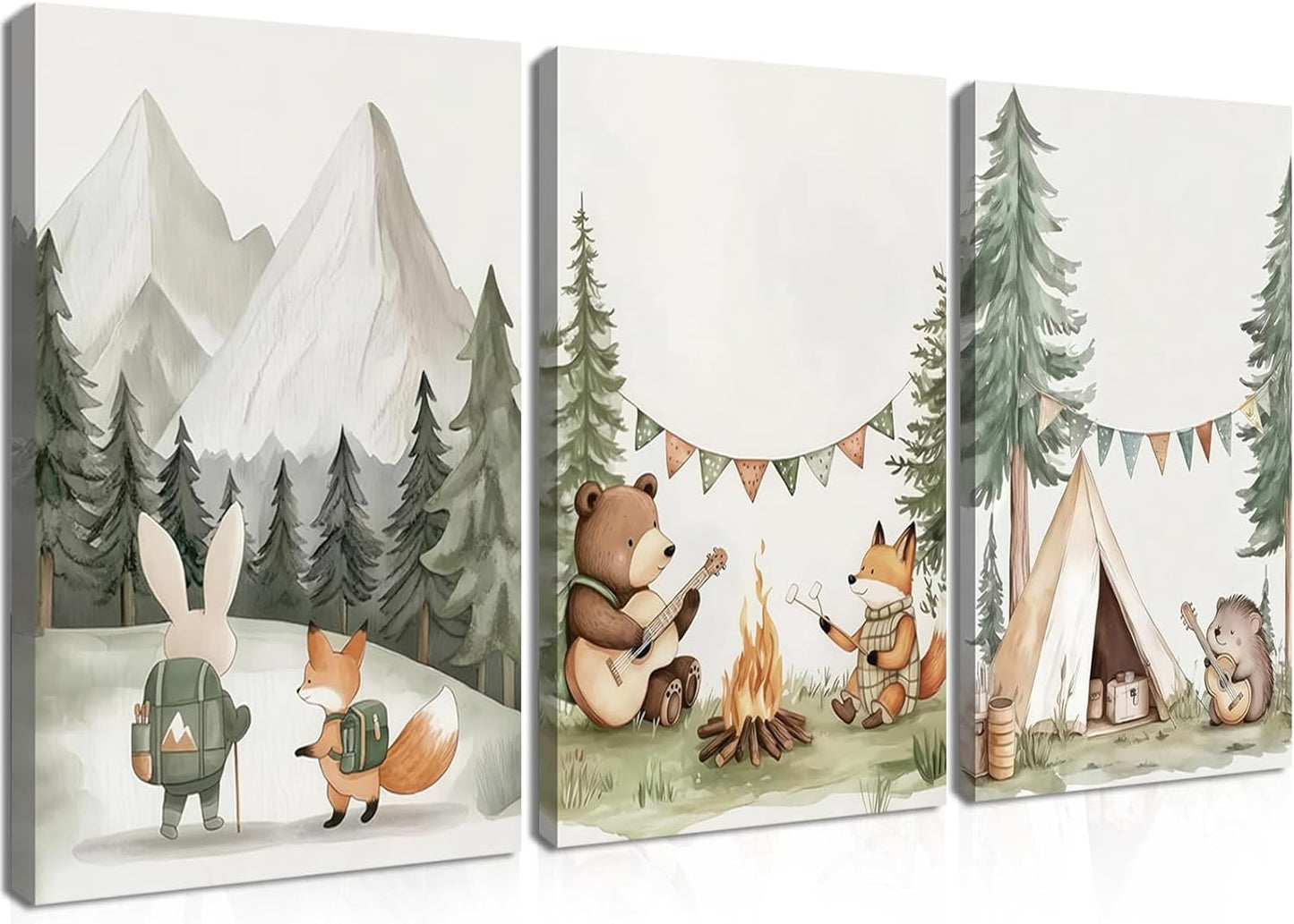 12x16in AKWISH Nursery Woodland Animals Canvas Wall Art, Cute brave Bear Fox Rabbit Hedgehog Nursery Wall Decor, Framed