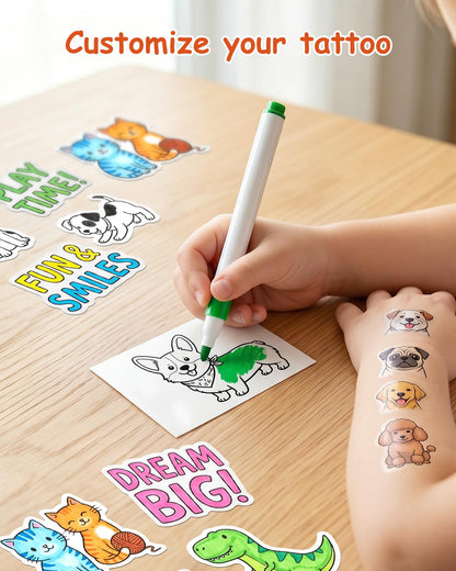 Compatible with Hello Blink Tattoo Maker Refill Pack,Includes 60pcs Tattoo&Transfer Papers and 4 Markers, Temporary tattoos, constantly creative