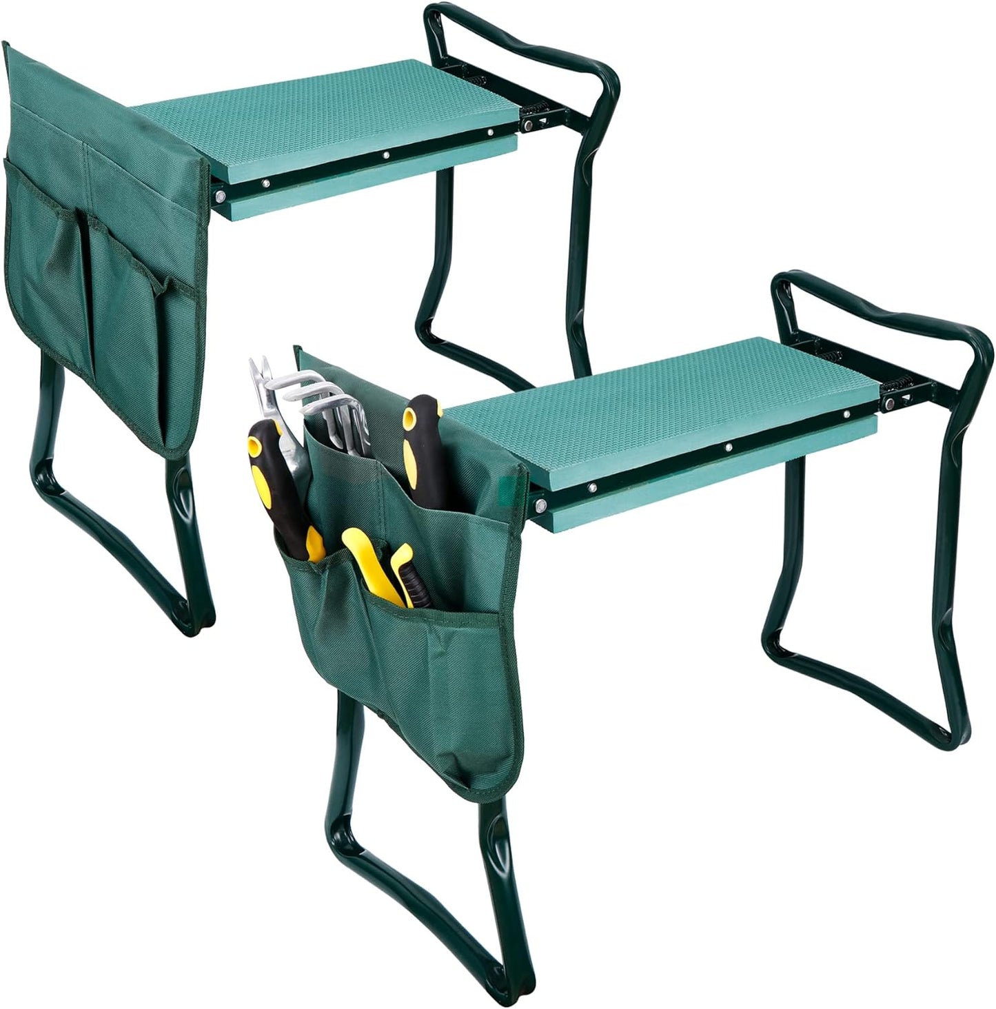 2 1, (2 Sets) HomGarden Folding Garden Kneeler and Seat Bench in with Kneeling Pad & Large Tool Pouch, Ergonomic
