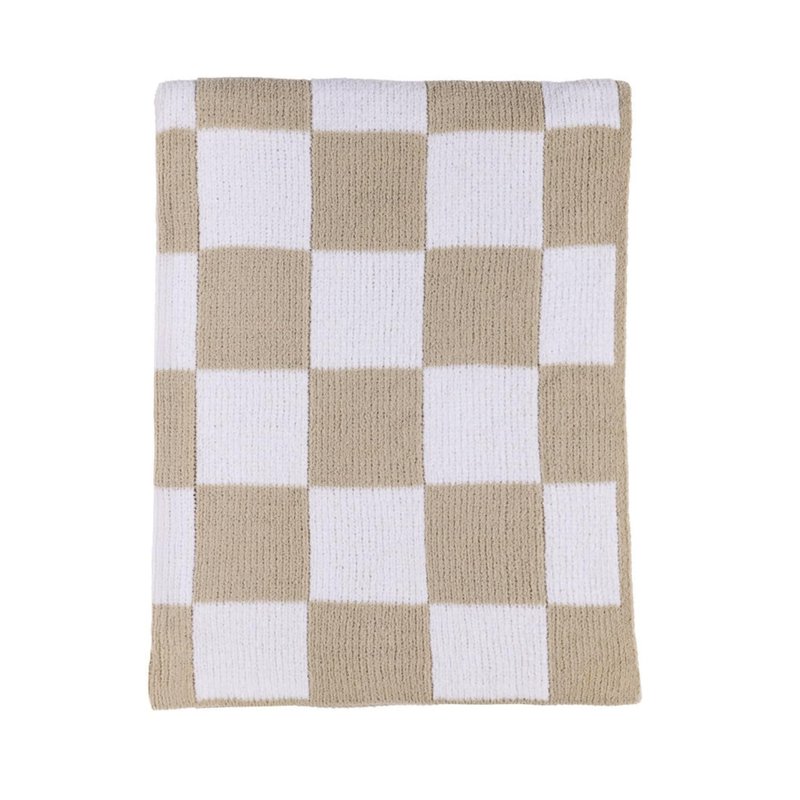 Living Textiles Taupe Check Chenille Knitted Soft Baby Blanket - Reversible Premium Cozy Fabric for Best Comfort - for Infant,Toddler,Newborn,Nursery,Boy,Girl,Throw,Crib,Stroller