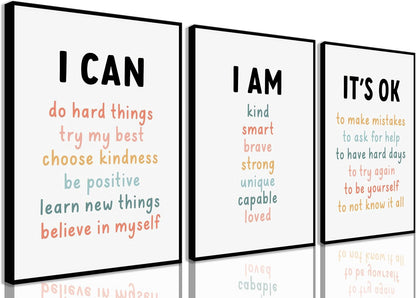 PPJ 3Pcs Affirmations For Kids Wall Art Nursery Wall Decor Daily Inspirational Quotes Prints Posters Kids Bedroom