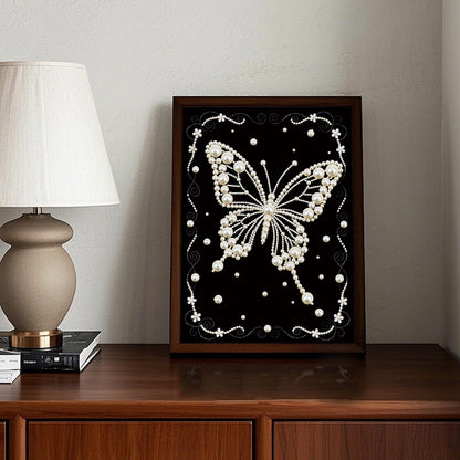 MVVMTOP Pearl Diamond Painting Kits for Adults Beginners, 5D DIY Butterfly Diamond Art with Half Round Pearl Drills and Crystal Rhinestones, Sparkling Diamond Dots Craft for Home Wall Decor