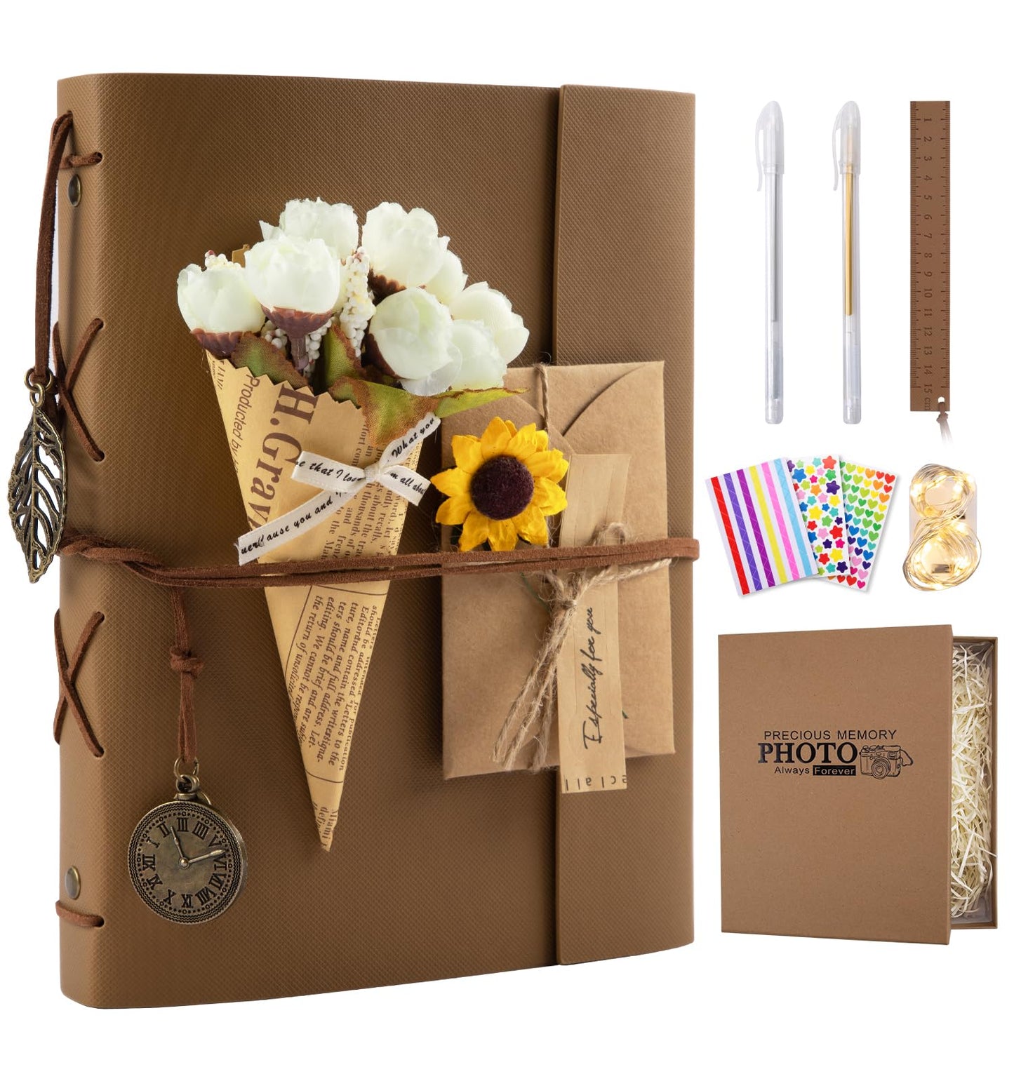 ALKALO Scrapbook Photo Album 100 Pages, 60 Page Self Adhesive+40 Page Kraft Paper DIY Photo Book for 2x3 3x5 4x6 5x7 Pictures, Leather Memory Book for Wedding Baby Family Travel Birthday Christmas