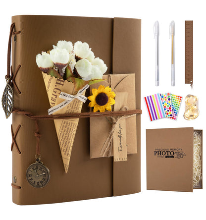 ALKALO Scrapbook Photo Album 100 Pages, 60 Page Self Adhesive+40 Page Kraft Paper DIY Photo Book for 2x3 3x5 4x6 5x7 Pictures, Leather Memory Book for Wedding Baby Family Travel Birthday Christmas