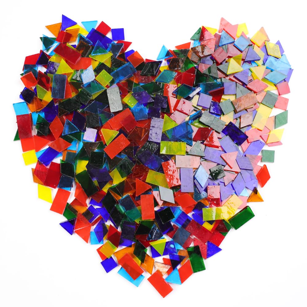 Mosaic Tile Stained Glass 4 Mixed Shapes Mosaics Tiles Pieces for DIY Crafts Suppliers, Tiffany Lamps Candles Photo Frame (Transparent)