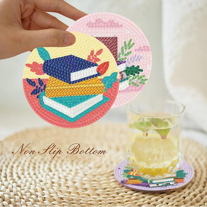 8 Pcs Book Diamond Art Coasters Kit - DIY 5D Diamond Painting Coasters with Holder, Mini Diamonds Arts Kits for Adults Coaster with Cork Pads, Gem Arts Dots Painting Crafts Supplies for Home Decor
