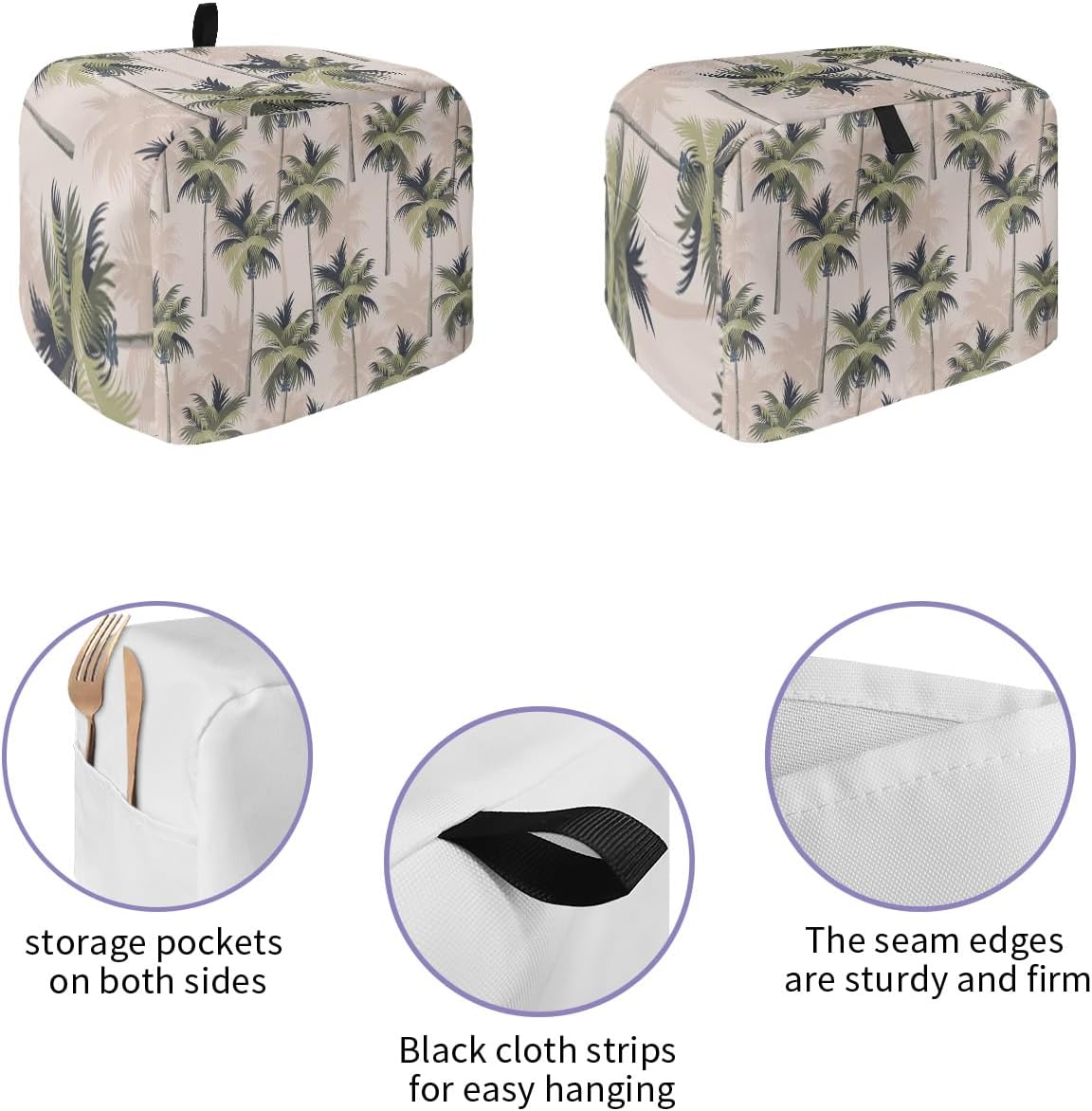 Toaster Dust Cover with Pockets, Tropical Plant Palm Tree Summer Beach Soft Washable 2 Slice Cover, Dust-proof