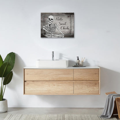 Bathroom Decor Wall Art Halloween Skeleton Canvas Prints Painting Gothic Skull Bathroom Pictures Framed Funny Weird Artwork for Toilet Restroom Washroom 16"x12"
